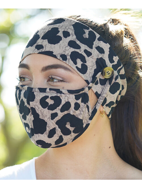 Love, Kuza Taupe Leopard Dual-Layer Non-Medical Mask & Button Headband Set