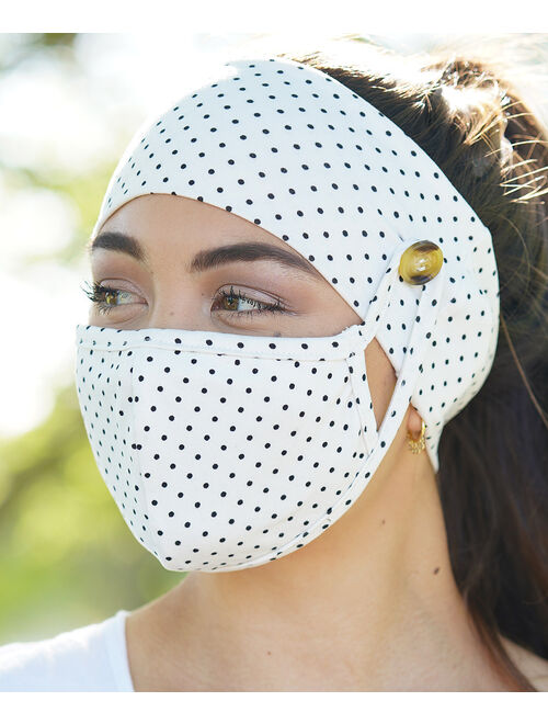 Love, Kuza Ivory Polka Dot Dual-Layer Non-Medical Mask & Button Headband Set