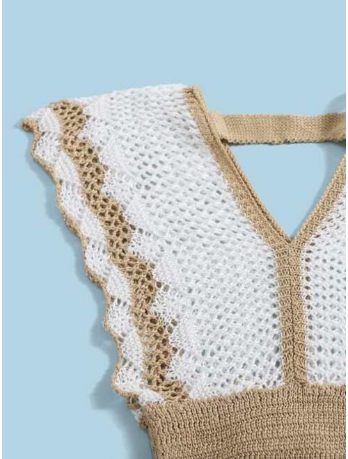 Shein Girls Scallop Trim Crochet Cover Up Set
