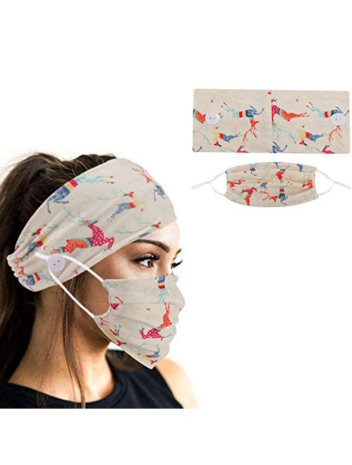 2pcs Face Protection Set - 1 Headband with Buttons + 1 Face Covering for Mother's Day Gift