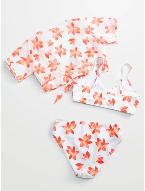 Shein 3pack Girls Floral Bikini Swimsuit & Kimono