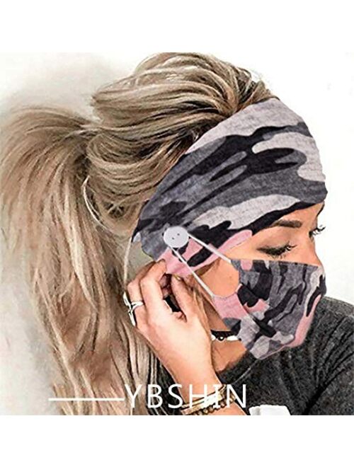 YBSHIN Boho Hair Bands African Buttons Headbands Floral Hair Wraps Turban Hair Scarfs Yoga Hair Wears Elastic Hair Bands with Printed Mouth Cover Headpieces for Women and