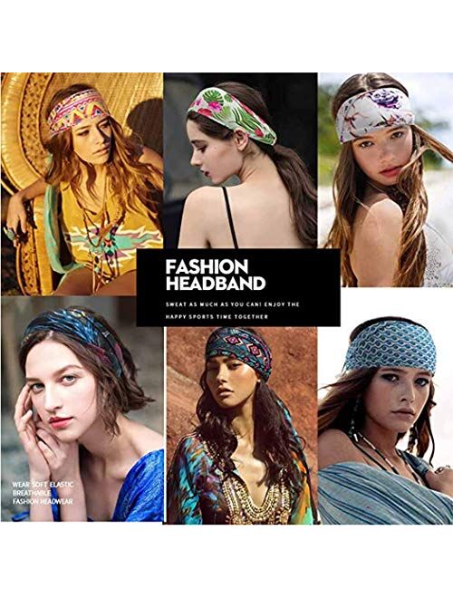 YBSHIN Boho Hair Bands African Buttons Headbands Floral Hair Wraps Turban Hair Scarfs Yoga Hair Wears Elastic Hair Bands with Printed Mouth Cover Headpieces for Women and