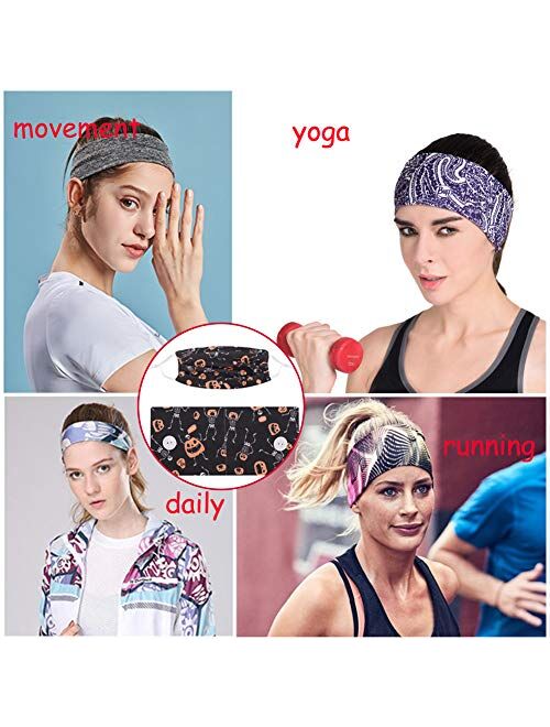 2Pcs Button Headband and Mask for Women Turban Soft Yoga Sports Elastic Hair Fashion Hair Band with Mask for Nurse Mask Headband with Buttons (Black Pumpkin)