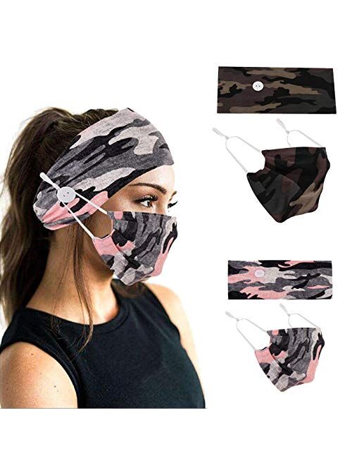Studio 10 Headbands with Buttons for Face Cotton Mask, Non Slip Nurse Headbands Holder, Sport Sweatband Yoga Gym Stretch Elastic Hair Band for Women