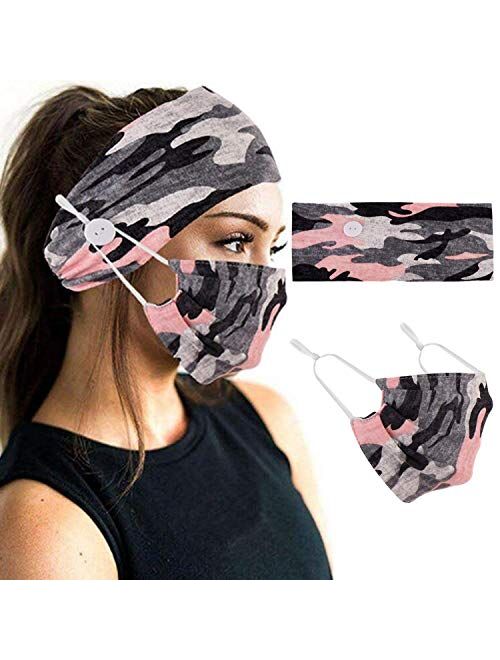 2 Pcs Headbands Set Headband with Buttons for Mask, Elastic Non Slip Women Special Hair Accessories for Yoga and Running Exercise