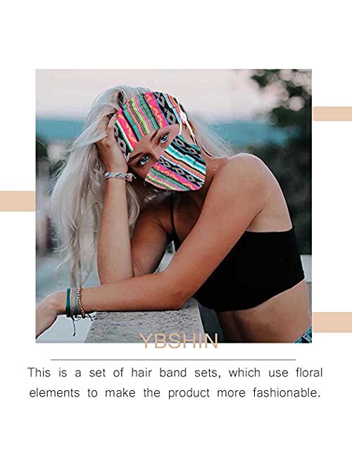YBSHIN Boho Bandeau Headbands Leopard Headsarfs with Buttons for Mask Head Wraps Stretch Hair Bands Yoga Turban Floral Hair Accessories for Women and Girls (2Pcs) (Set 10