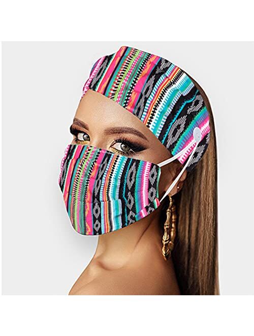 YBSHIN Boho Bandeau Headbands Leopard Headsarfs with Buttons for Mask Head Wraps Stretch Hair Bands Yoga Turban Floral Hair Accessories for Women and Girls (2Pcs) (Set 10