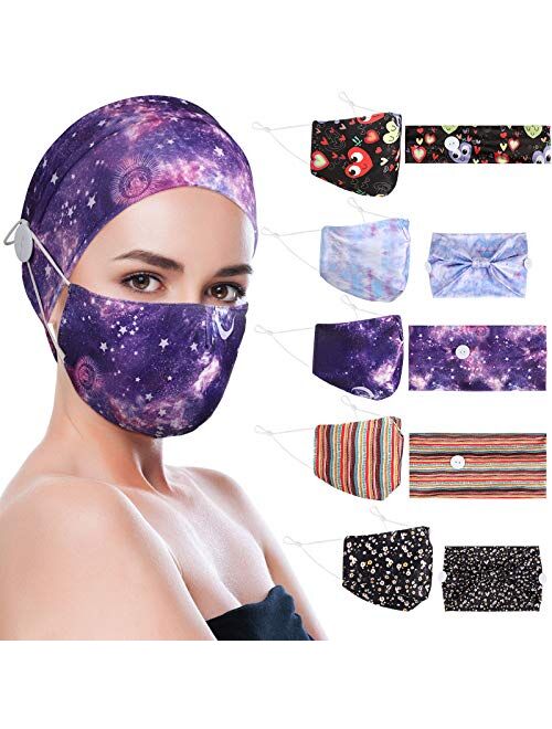 WILLBOND 5 Headbands Set with Buttons for Face Covering Non Slip Nurse Headbands Holder Sport Sweatband Yoga Gym Stretch Elastic Hair Band for Women and Girls