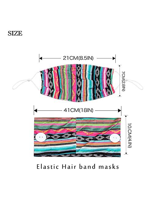 CAKURE Boho Headbands with Buttons WideTurban Headband Mask Set African Head Wraps Hair Accessories for Women and Girls Pack of 2