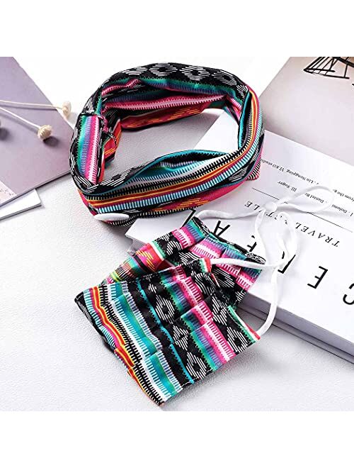 CAKURE Boho Headbands with Buttons WideTurban Headband Mask Set African Head Wraps Hair Accessories for Women and Girls Pack of 2