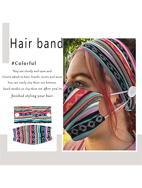 CAKURE Boho Headbands with Buttons WideTurban Headband Mask Set African Head Wraps Hair Accessories for Women and Girls Pack of 2
