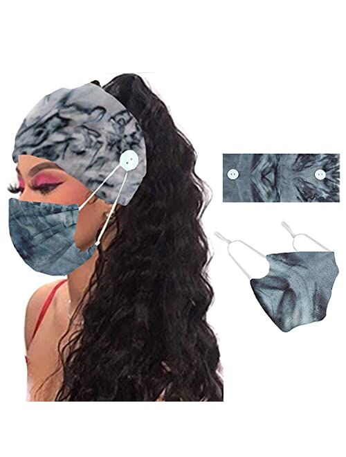 YBSHIN Headbands and Mask Set Headbands with Buttons for Mask Floral Hair Wraps Turban Tie dye Hair Scarfs Non Slip Nurse Headbands Hair Accessories for Women and Girls 2