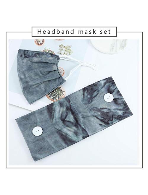 YBSHIN Headbands and Mask Set Headbands with Buttons for Mask Floral Hair Wraps Turban Tie dye Hair Scarfs Non Slip Nurse Headbands Hair Accessories for Women and Girls 2
