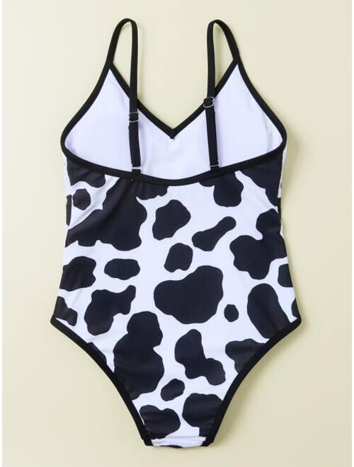 Shein Girls Random Cow Print One Piece Swimsuit