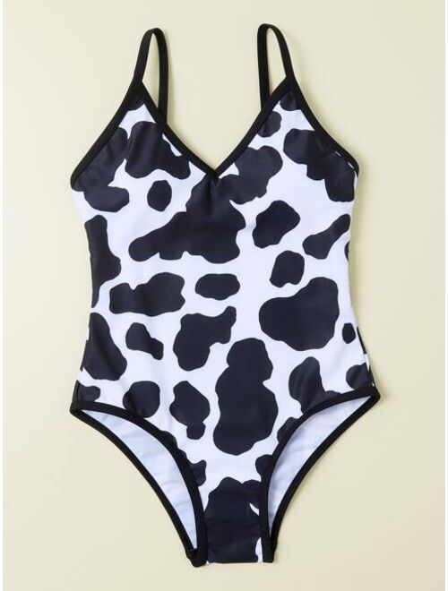 Shein Girls Random Cow Print One Piece Swimsuit