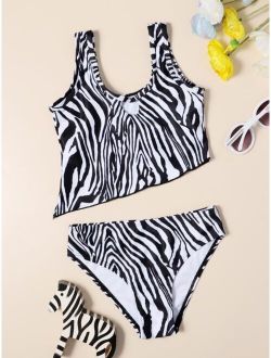 Girls Zebra Striped Bikini Swimsuit