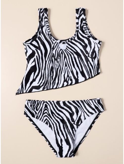 Shein Girls Zebra Striped Bikini Swimsuit