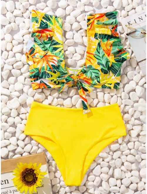 Shein Random Tropical Print Ruffle Bikini Swimsuit