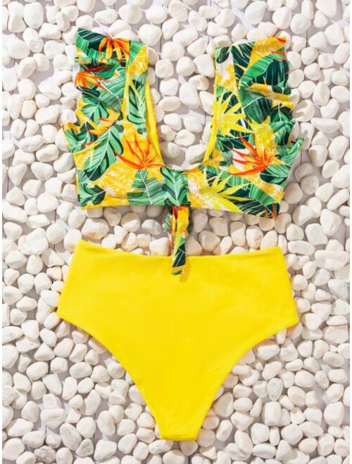 Shein Random Tropical Print Ruffle Bikini Swimsuit