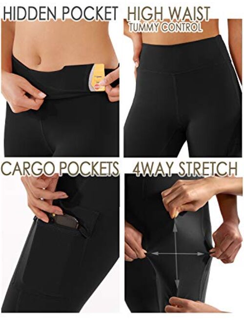 ODODOS Women's High Rise Cargo Pockets Yoga Capris Leggings Workout Athletic Running Cargo Leggings Pants