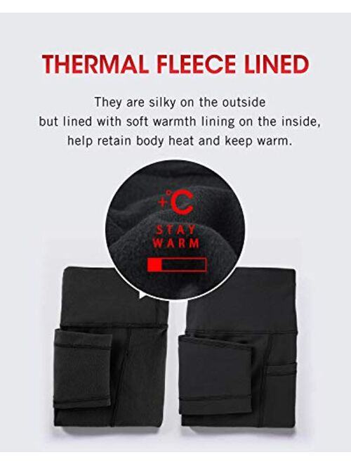 CHRLEISURE Fleece Lined Winter Leggings Women, High Waisted Thermal Warm Yoga Pants with Pockets