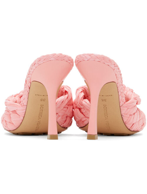 Bottega Veneta Pink Raffia Stretch Heeled Mules