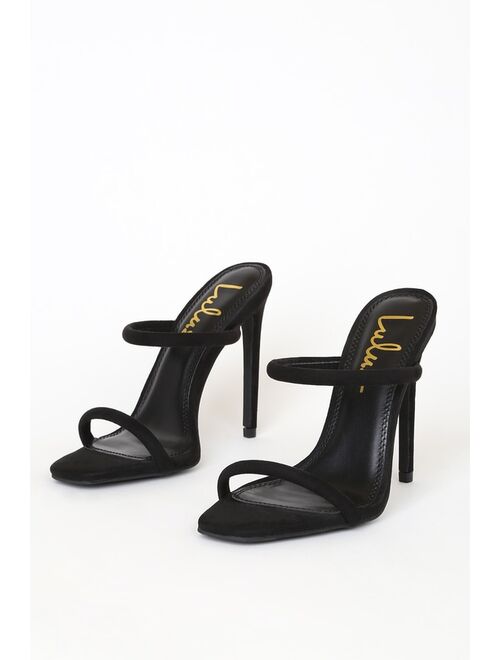Lulus Theyaa Black Suede Square-Toe High Heel Sandals