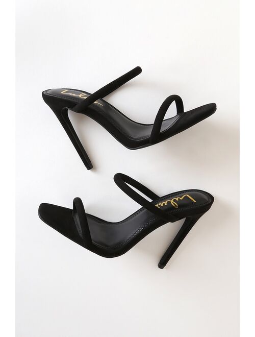 Lulus Theyaa Black Suede Square-Toe High Heel Sandals