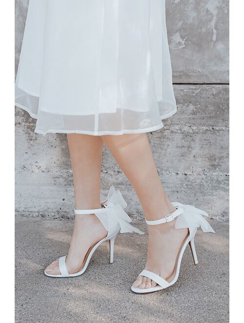 Lulus Ayanna Ivory Satin Bow Ankle Strap High Heel Sandals