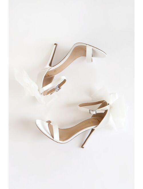 Lulus Ayanna Ivory Satin Bow Ankle Strap High Heel Sandals