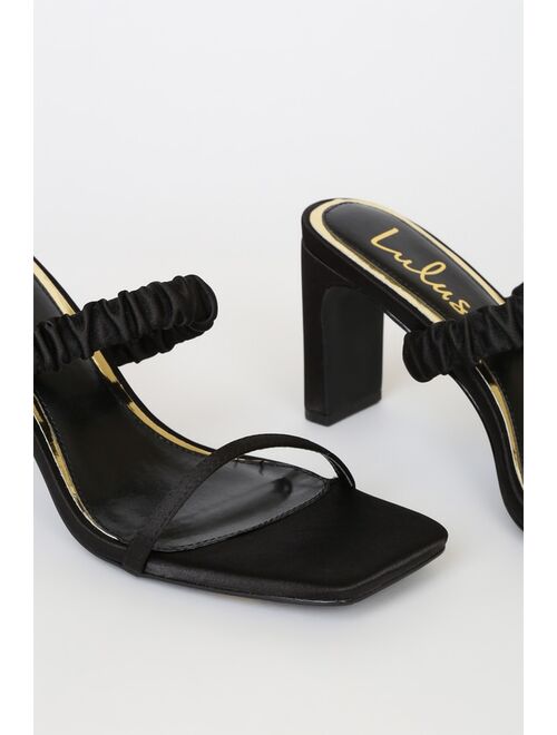 Lulus Sheenuh Black Satin Square Toe High Heel Sandals