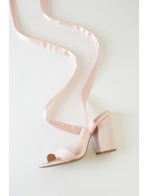 Lulus Alta Blush Pink Satin Lace-Up Heels