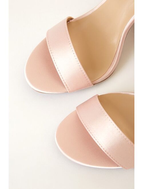 Lulus Alta Blush Pink Satin Lace-Up Heels