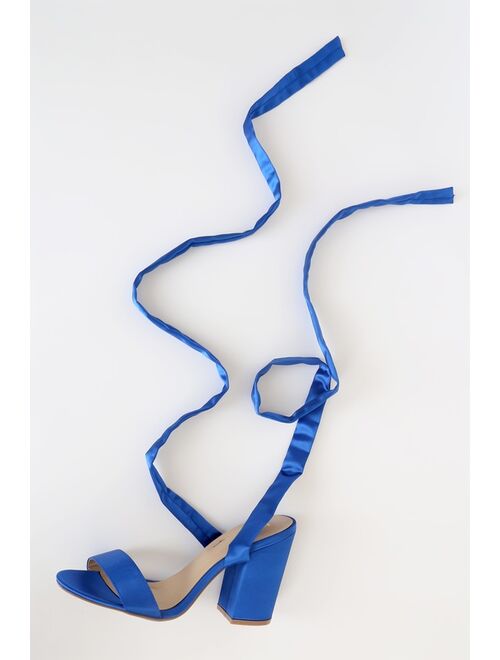 Lulus Alta Blue Satin Lace-Up Heels