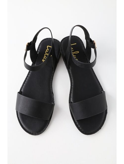Lulus Hearts and Hashtags Black Flat Sandals