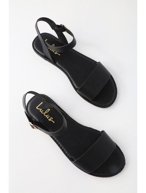 Lulus Hearts and Hashtags Black Flat Sandals