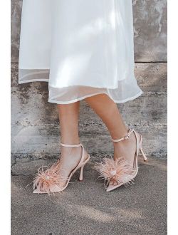 Harlee Pink Patent Feather High Heel Sandals