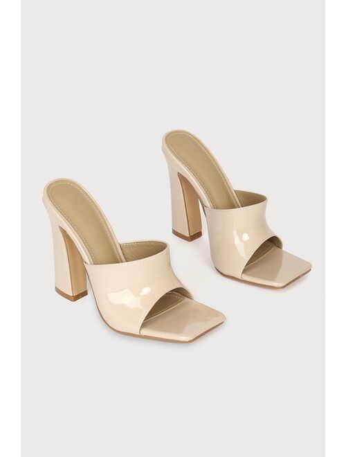 Lulus Briannah Cream Patent High Heel Slide Sandals