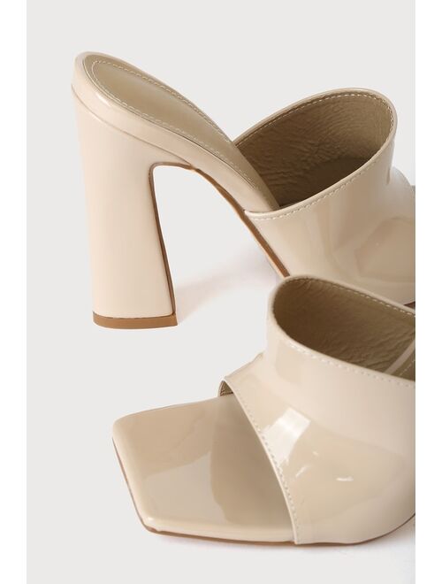 Lulus Briannah Cream Patent High Heel Slide Sandals
