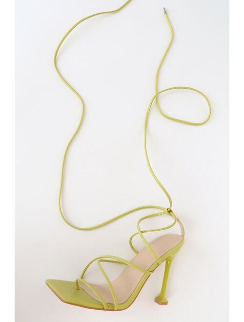 Lulus Nadja Lime Square-Toe Lace-Up High Heel Sandals