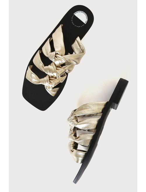 Lulus Intentionally Blank Please Advise Gold Leather Knotted Slide Sandals