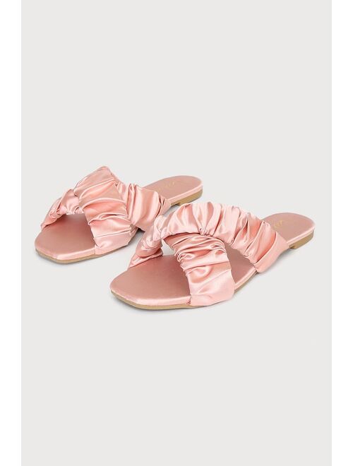 Lulus Dallyce Pink Satin Ruched Slide Sandals