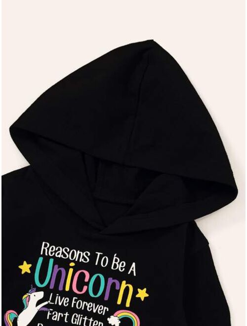 Shein Toddler Girls Cartoon Unicorn And Slogan Graphic Hoodie & Sweatpants