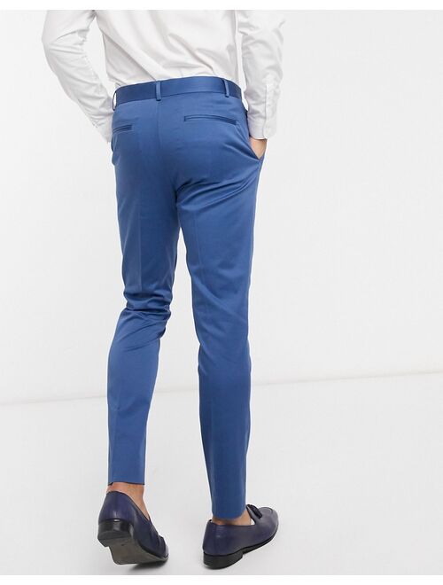 Asos Design wedding skinny suit pants in blue stretch cotton