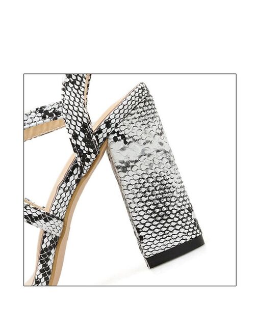 Fashion high heels Sandals sexy open toes shoes woman spring summer Snakeskin Ladies Sandals with strap footwear