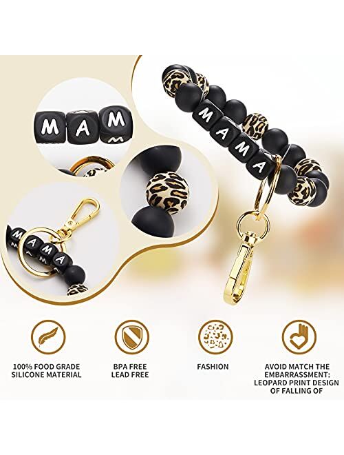 Kemstone Designs Silicone Bracelet Keychain Wristlet,Key Ring Bracelet Beaded Link for Women