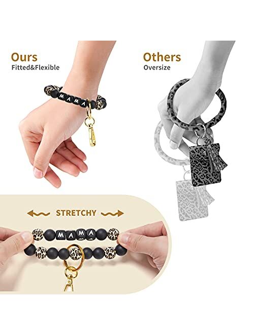 Kemstone Designs Silicone Bracelet Keychain Wristlet,Key Ring Bracelet Beaded Link for Women