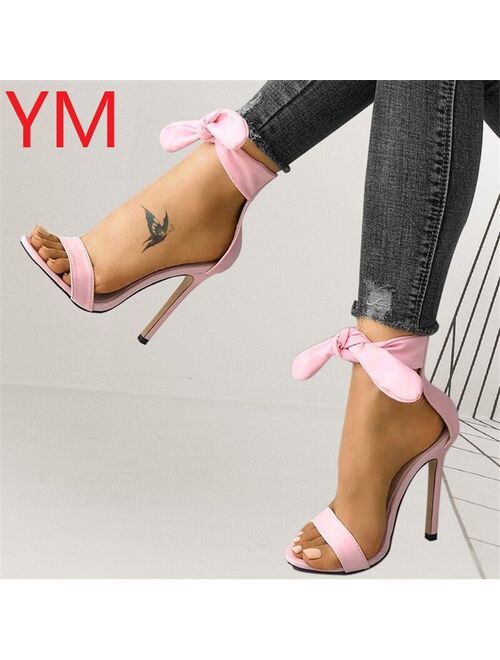 Fashion Ankle Strap Women Pumps Casual Sandals Summer Bow High Heel Shoes Ladies Office Work Sandalias Shoes Gladiator Yellow