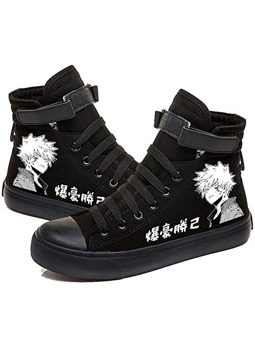 STARQUEEN Unisex Teens My Hero Academia Printed Canvas Shoes Boku No Hero Academia Casual Lace Up Sneakers Tennis Black